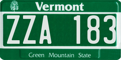 VT license plate ZZA183