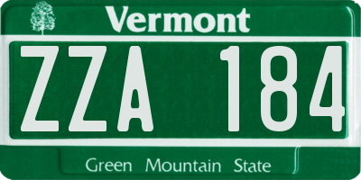 VT license plate ZZA184