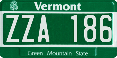 VT license plate ZZA186