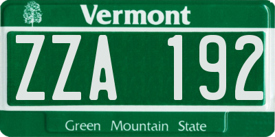 VT license plate ZZA192