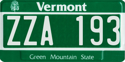 VT license plate ZZA193