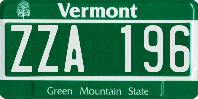 VT license plate ZZA196