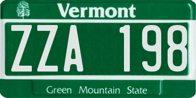 VT license plate ZZA198