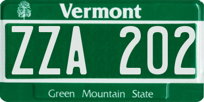 VT license plate ZZA202