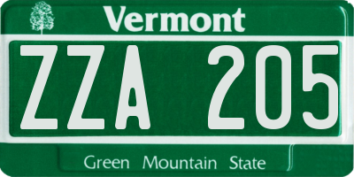 VT license plate ZZA205