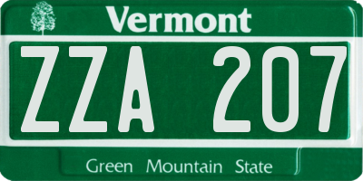 VT license plate ZZA207