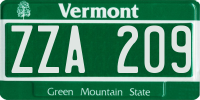 VT license plate ZZA209