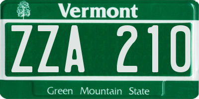 VT license plate ZZA210