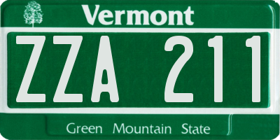 VT license plate ZZA211