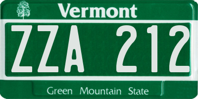 VT license plate ZZA212