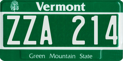 VT license plate ZZA214