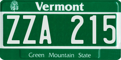 VT license plate ZZA215