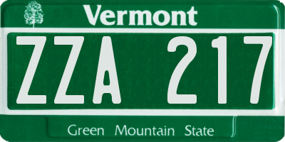 VT license plate ZZA217
