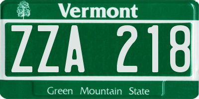 VT license plate ZZA218