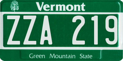 VT license plate ZZA219
