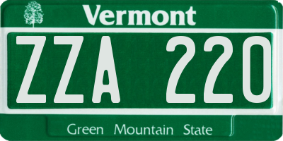 VT license plate ZZA220