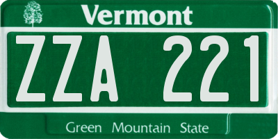 VT license plate ZZA221
