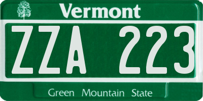 VT license plate ZZA223