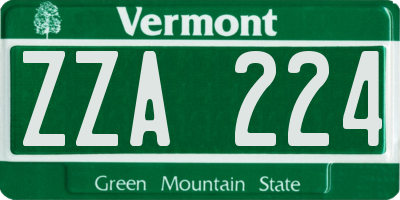 VT license plate ZZA224
