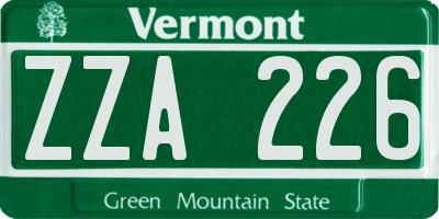 VT license plate ZZA226