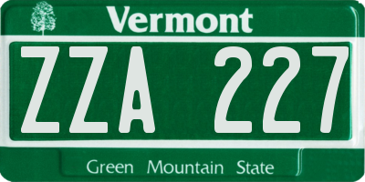 VT license plate ZZA227