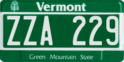 VT license plate ZZA229
