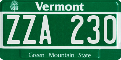 VT license plate ZZA230