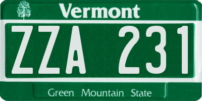 VT license plate ZZA231