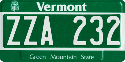 VT license plate ZZA232