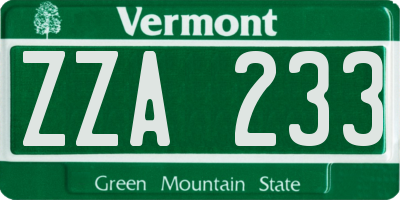 VT license plate ZZA233