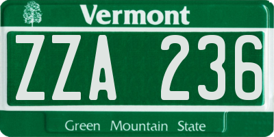 VT license plate ZZA236