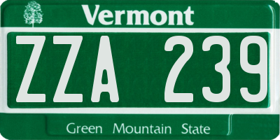 VT license plate ZZA239