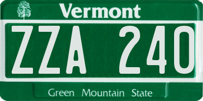 VT license plate ZZA240