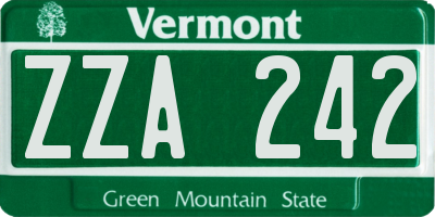 VT license plate ZZA242