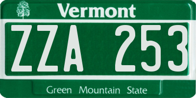 VT license plate ZZA253