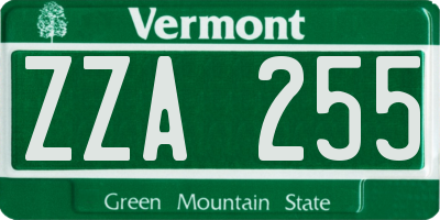 VT license plate ZZA255