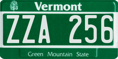 VT license plate ZZA256
