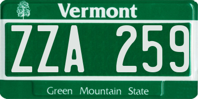 VT license plate ZZA259