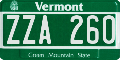 VT license plate ZZA260