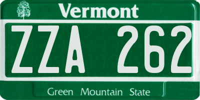 VT license plate ZZA262