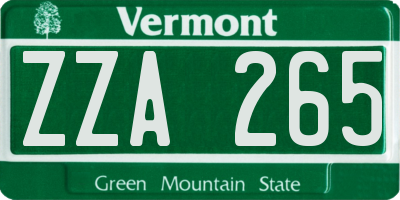 VT license plate ZZA265