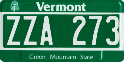 VT license plate ZZA273