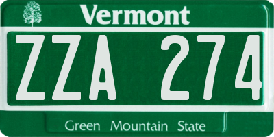VT license plate ZZA274