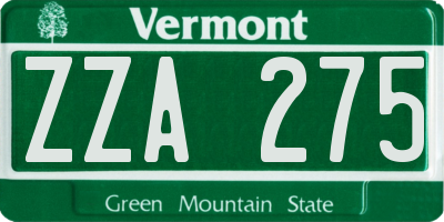VT license plate ZZA275