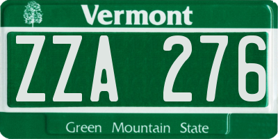 VT license plate ZZA276