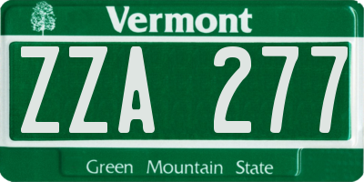 VT license plate ZZA277
