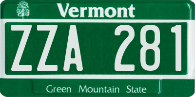 VT license plate ZZA281