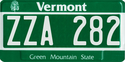 VT license plate ZZA282