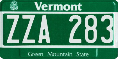 VT license plate ZZA283