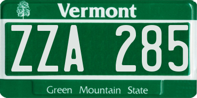 VT license plate ZZA285